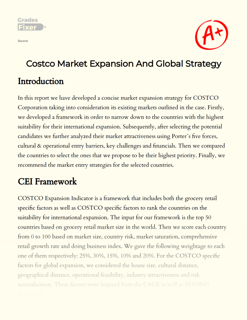 Costco Market Expansion And Global Strategy [Essay Example], 2715