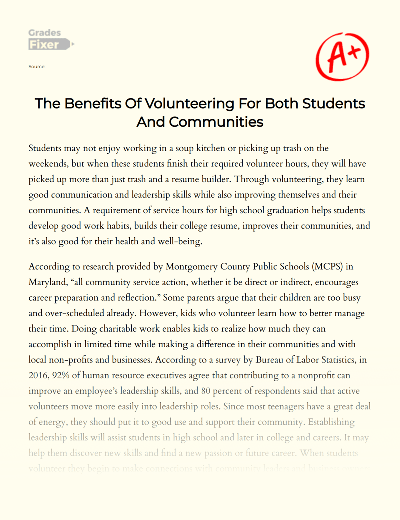 The Benefits Of Volunteering For Both Students And Communities [Essay