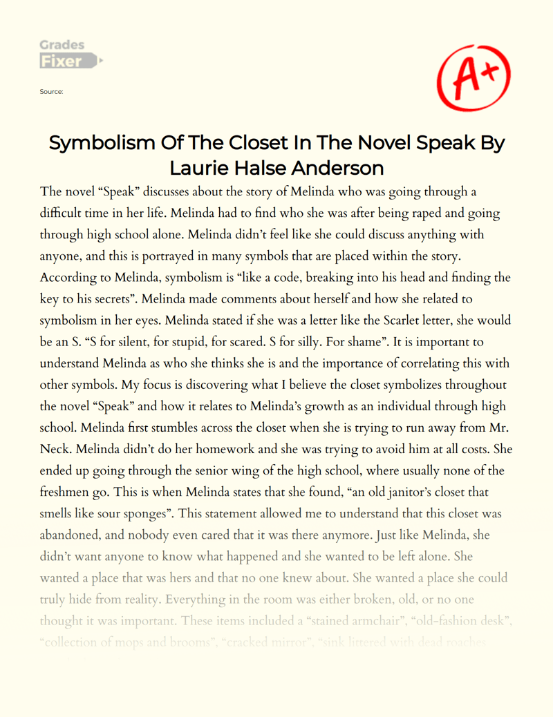 Symbolism Of The Closet In The Novel Speak By Laurie Halse Anderson
