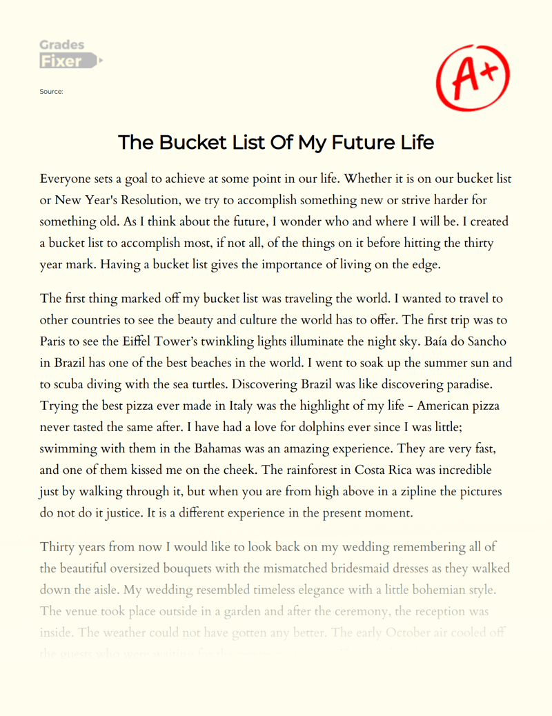 Pursuing My Dreams A Journey through My Bucket List [Essay Example