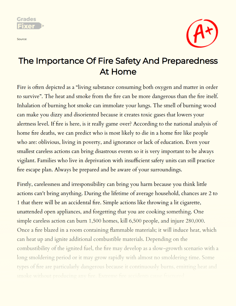 The Importance Of Fire Safety And Preparedness At Home [Essay Example