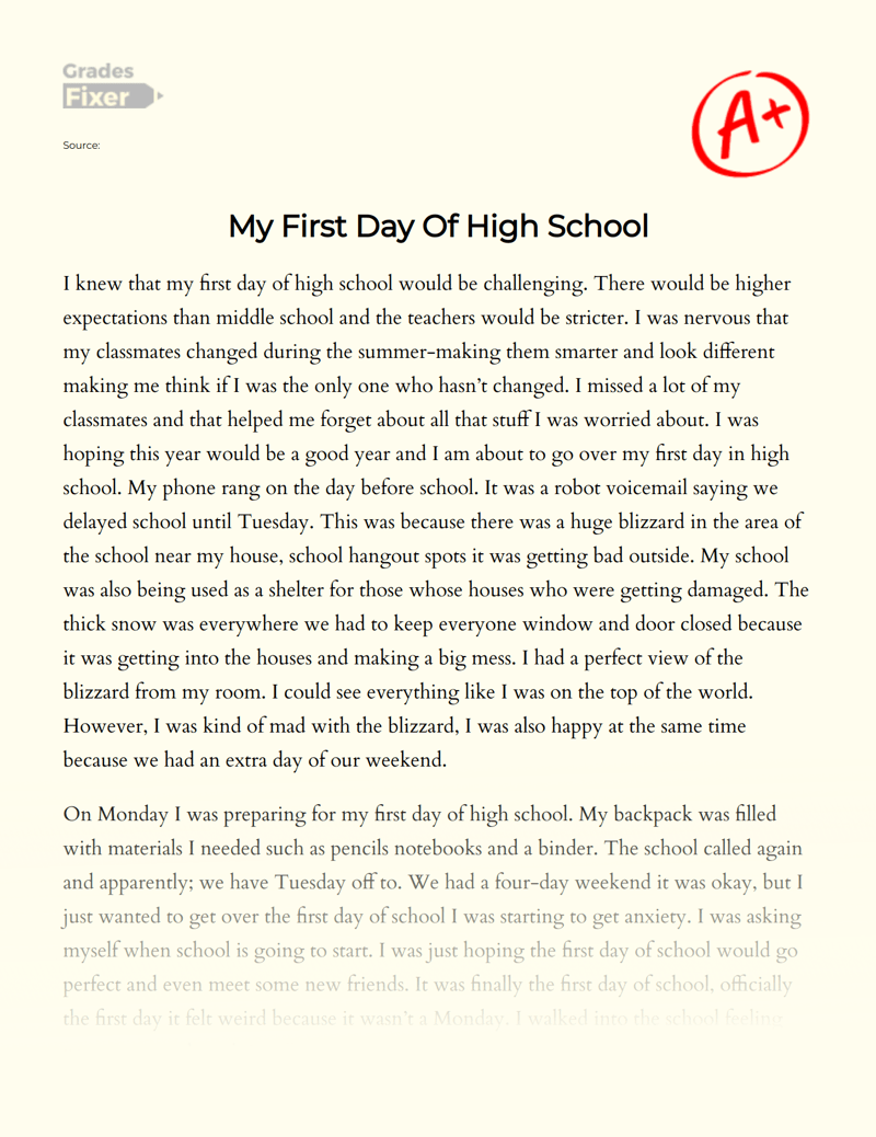 First Day of High School Essay - 150 Words: [Essay Example], 170 words