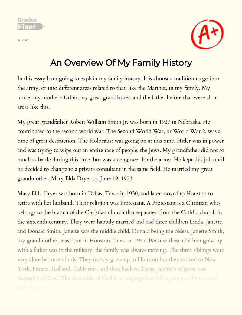 An Overview Of My Family History [Essay Example], 723 words GradesFixer