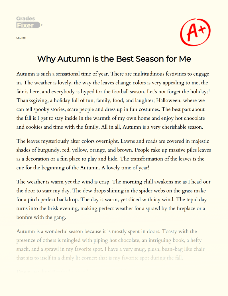 Why Autumn is the Best Season for Me [Essay Example], 770 words