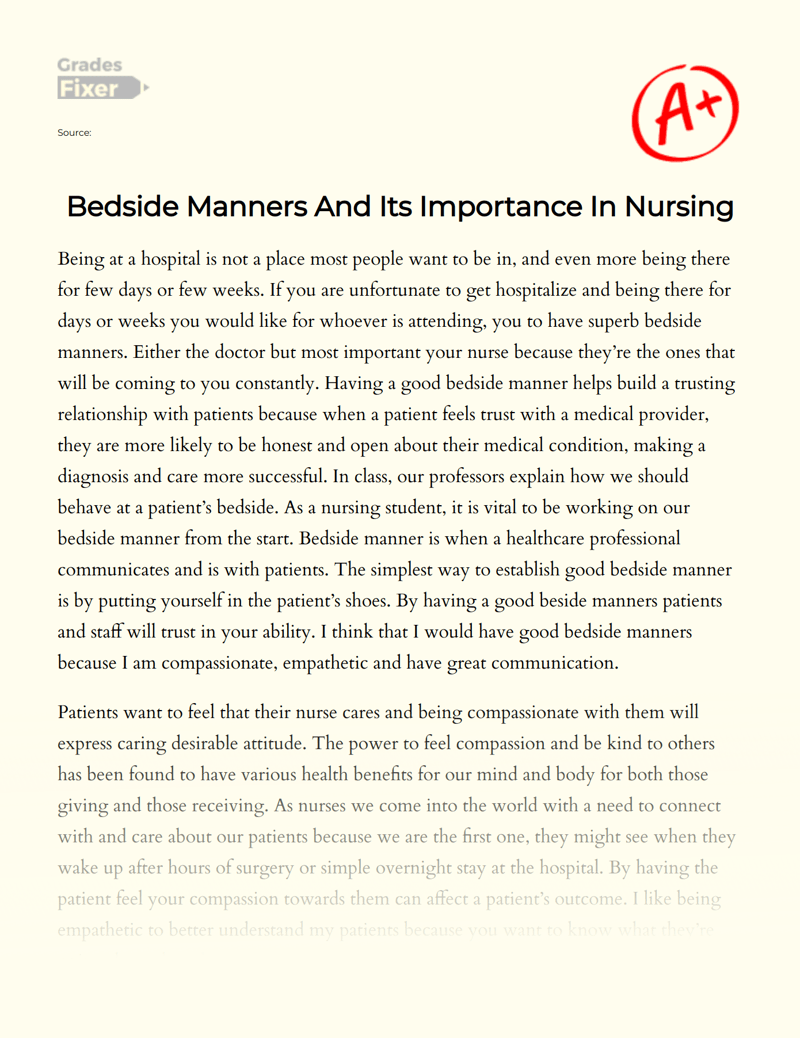 Bedside Manners And Its Importance In Nursing [Essay Example], 978