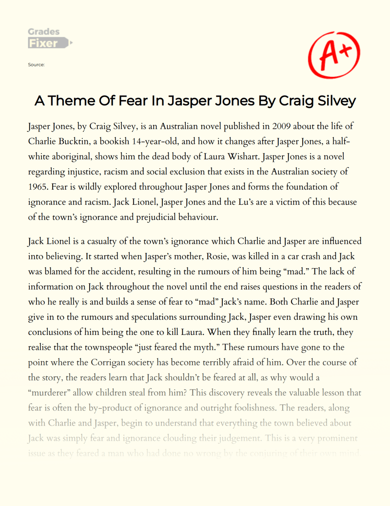 A Theme Of Fear In Jasper Jones By Craig Silvey [Essay Example], 987 words GradesFixer