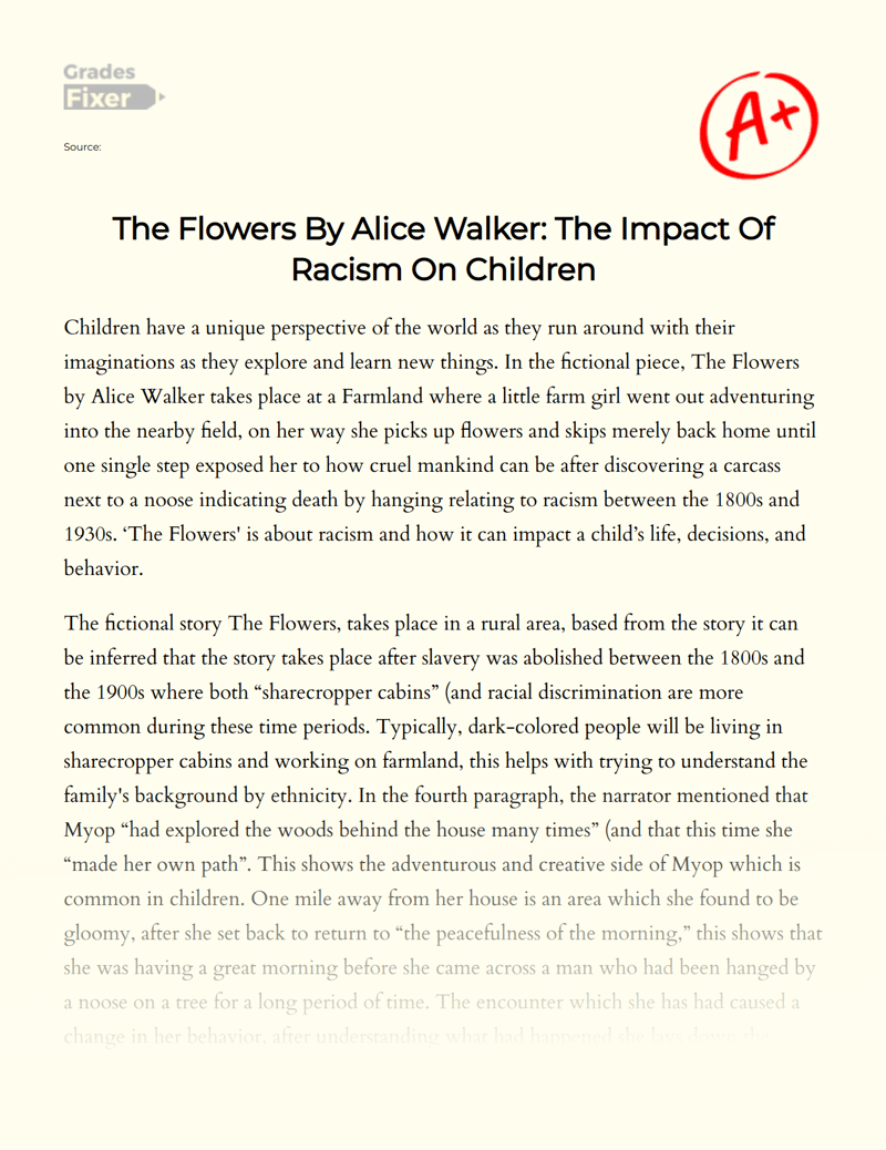 The Flowers By Alice Walker The Impact Of Racism On Children [Essay