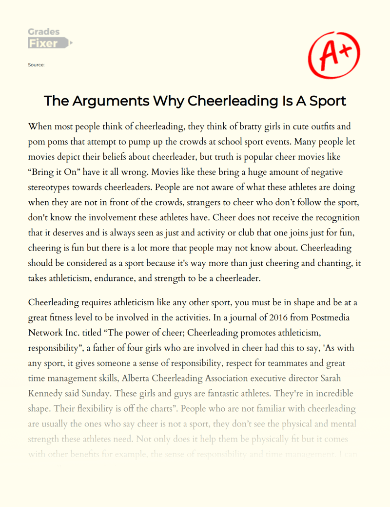 Is Cheerleading a Sport [Essay Example], 1389 words GradesFixer