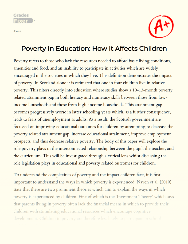 Poverty In Education How It Affects Children [Essay Example], 2116 words GradesFixer