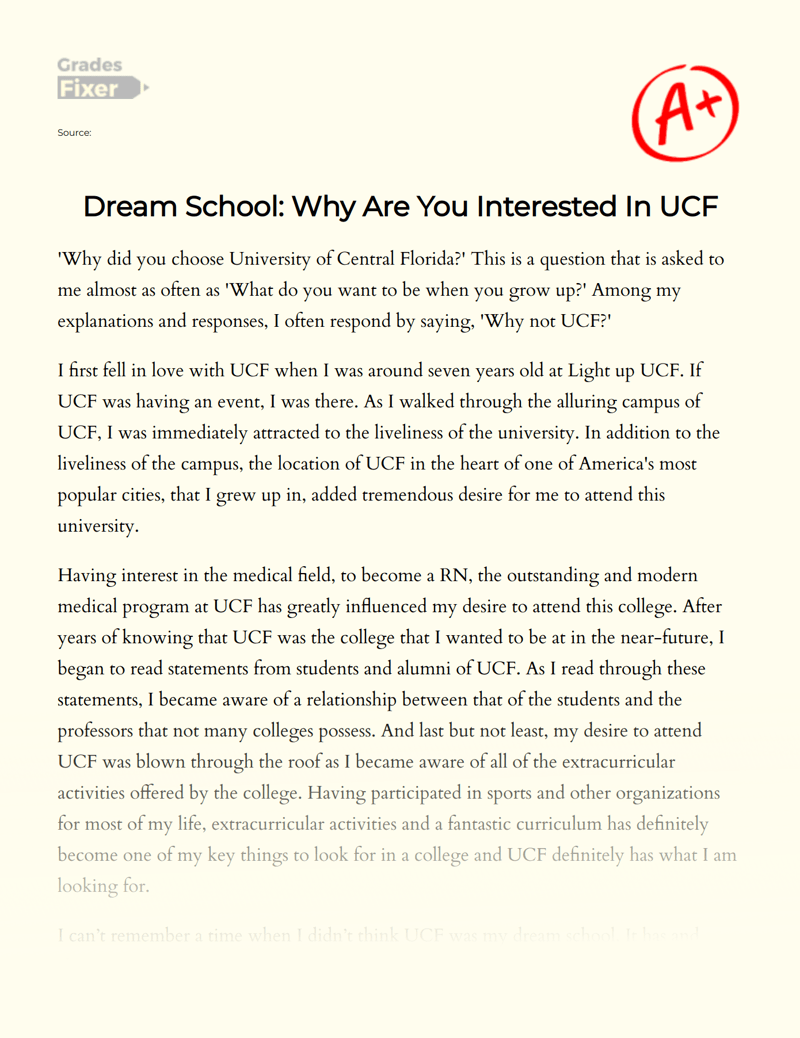 UCF Essay Why Did You Choose to Apply to UCF? [Essay Example], 609