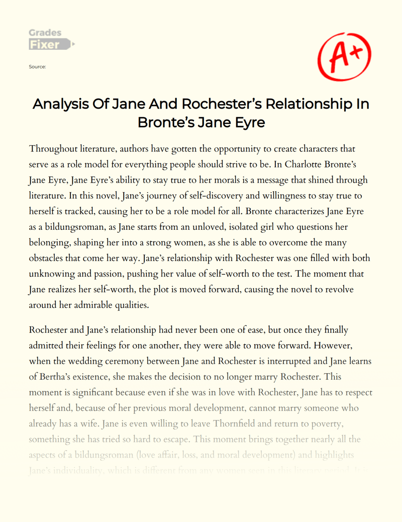 Analysis Of Jane And Rochester’s Relationship In Bronte’s Jane Eyre