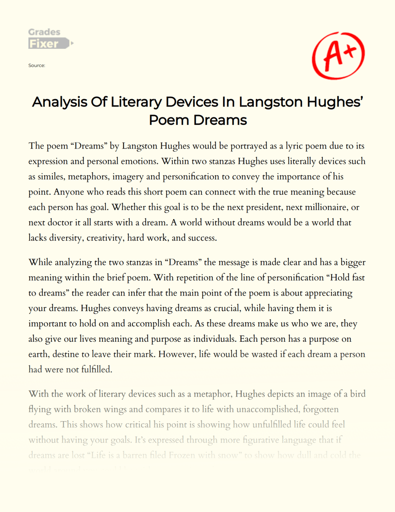 Meaning Of Langston Hughes Dreams Poem