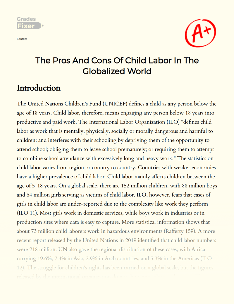 The Pros And Cons Of Child Labor In The Globalized World [Essay