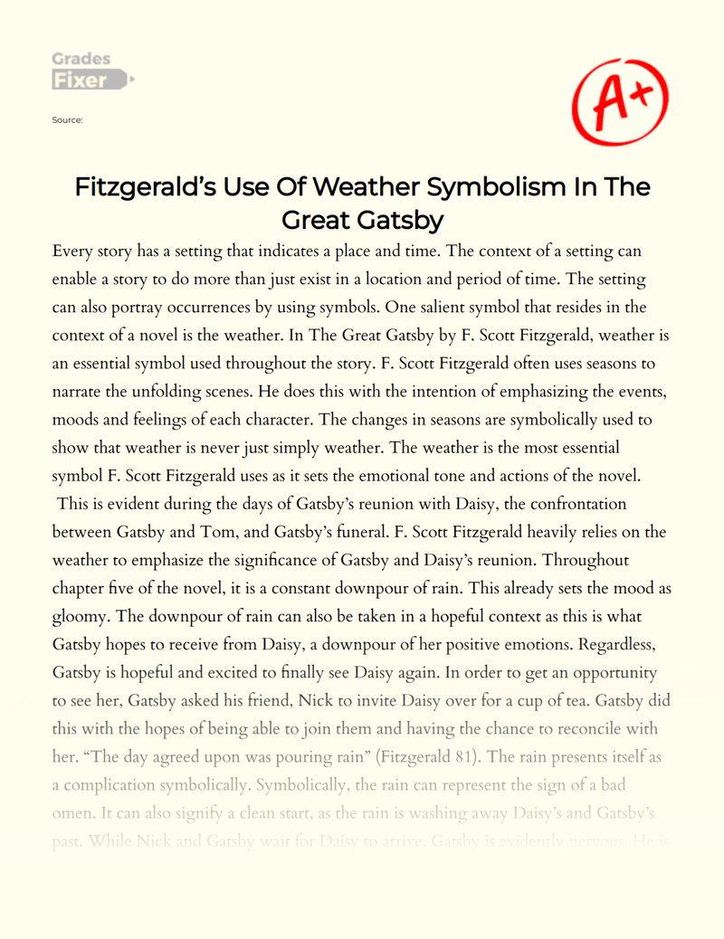 Fitzgerald’s Use Of Weather Symbolism In The Great Gatsby [Essay