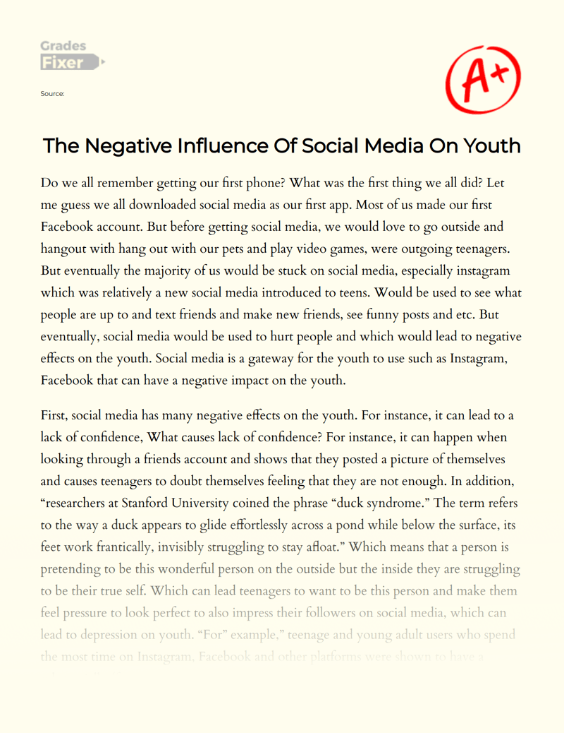 The Negative Influence Of Social Media On Youth [Essay Example], 1324