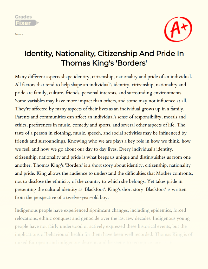 Identity, Nationality, Citizenship And Pride In Thomas King's 'Borders