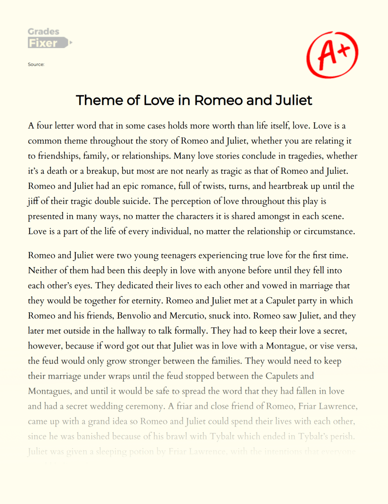 Theme of Love in Romeo and Juliet [Essay Example], 1071 words GradesFixer