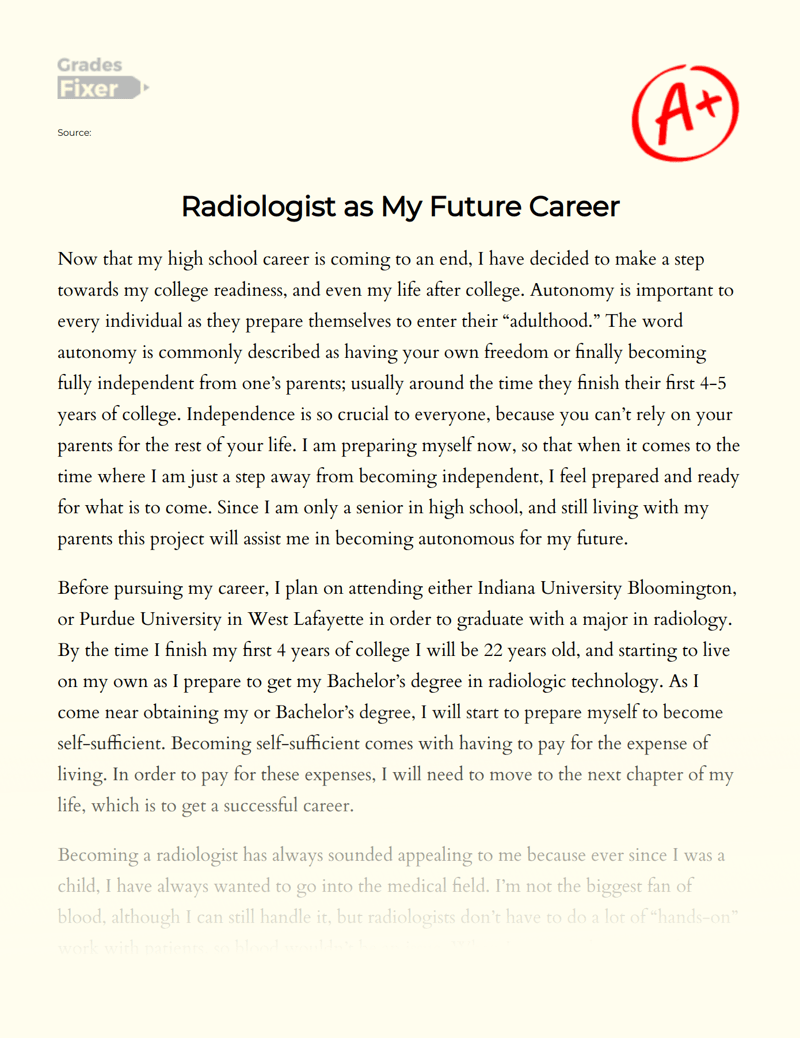 Radiologist as My Future Career [Essay Example], 976 words GradesFixer