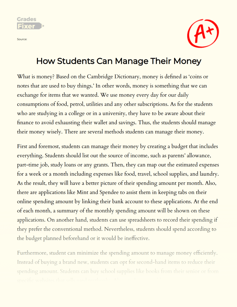 How Students Can Manage Their Money [Essay Example], 824 words GradesFixer