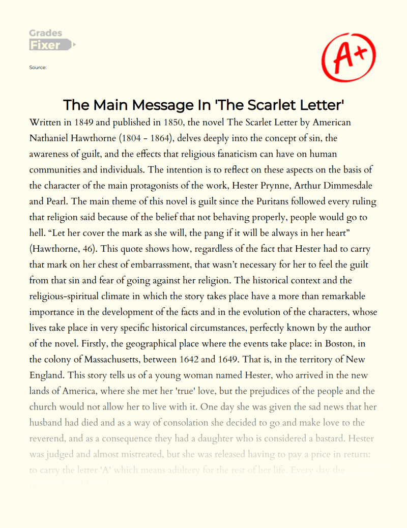 The Main Message In 'The Scarlet Letter' [Essay Example], 784 words