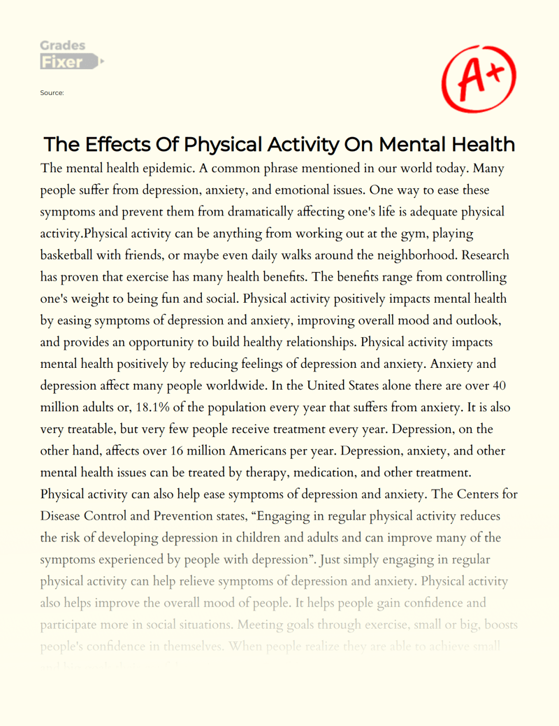 The Effects Of Physical Activity On Mental Health [Essay Example