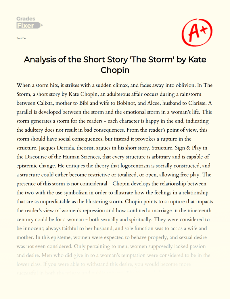 Analysis of the Short Story 'The Storm' by Kate Chopin [Essay Example