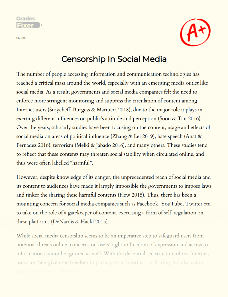 Censorship In Social Media [Essay Example], 812 words GradesFixer