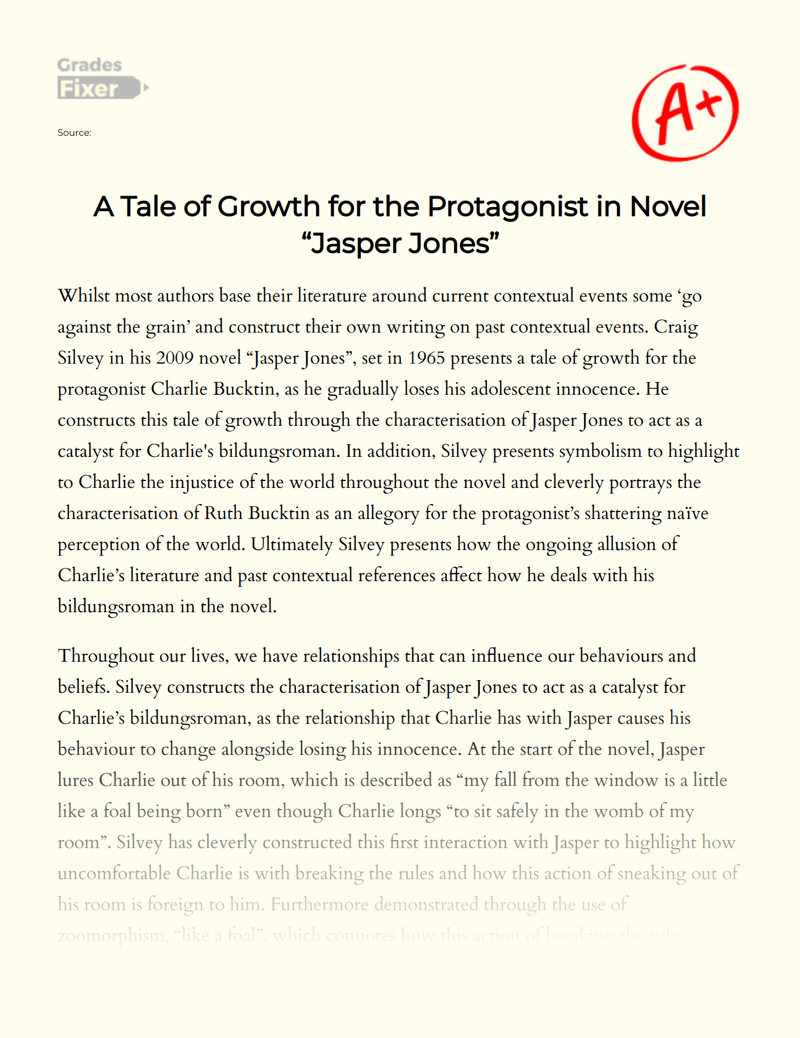 A Tale of Growth for the Protagonist in Novel “Jasper Jones” [Essay