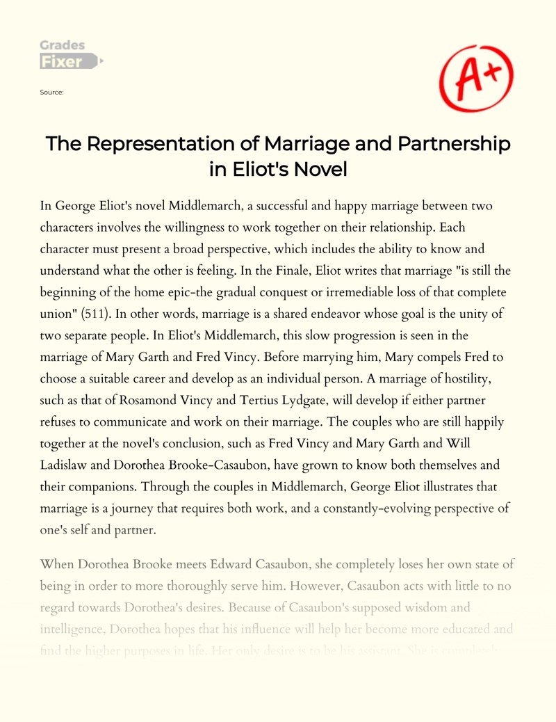 The Representation of Marriage and Partnership in Eliot's Middlemarch