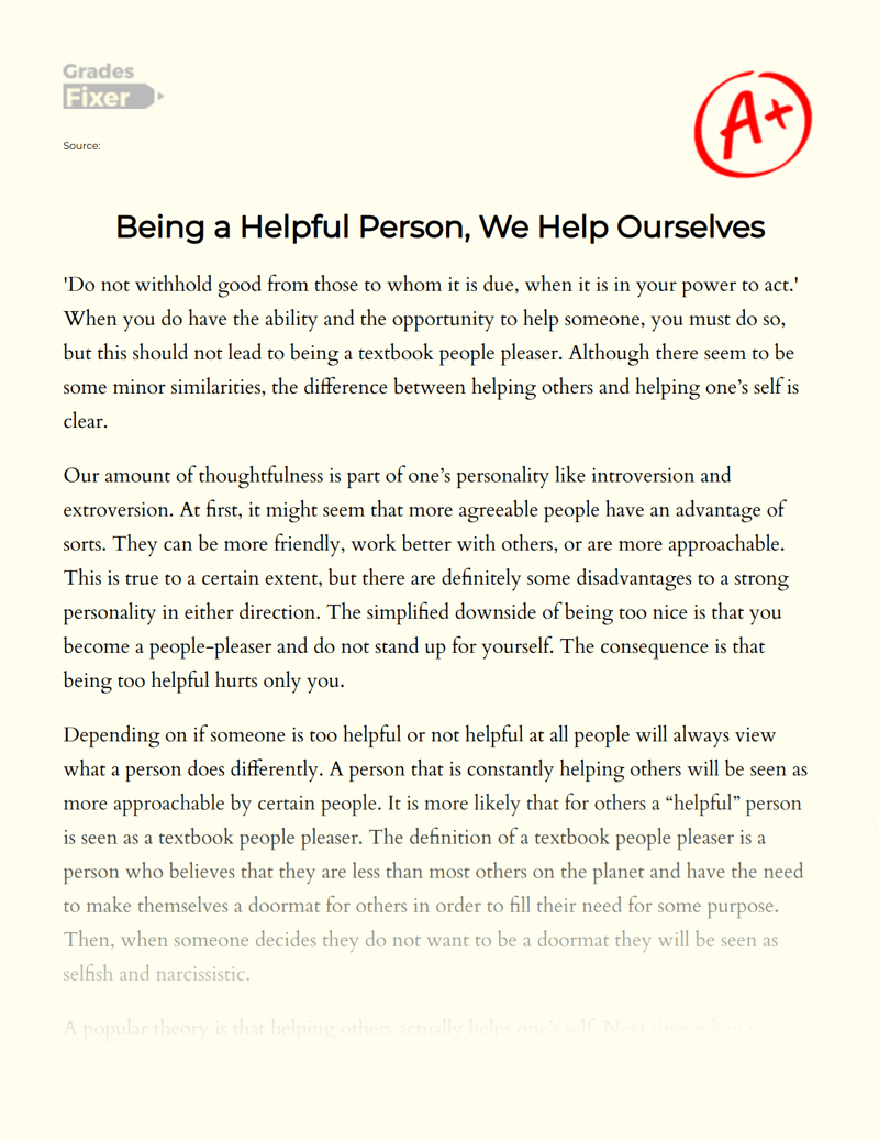 Being a Helpful Person, We Help Ourselves - 865 words