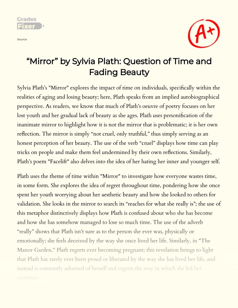 "Mirror" by Sylvia Plath Question of Time and Fading Beauty [Essay