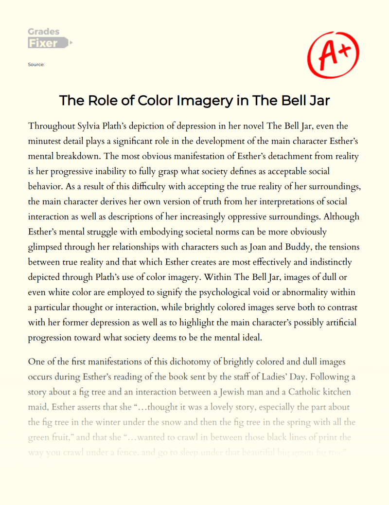 The Role of Color Imagery in The Bell Jar [Essay Example], 2281 words