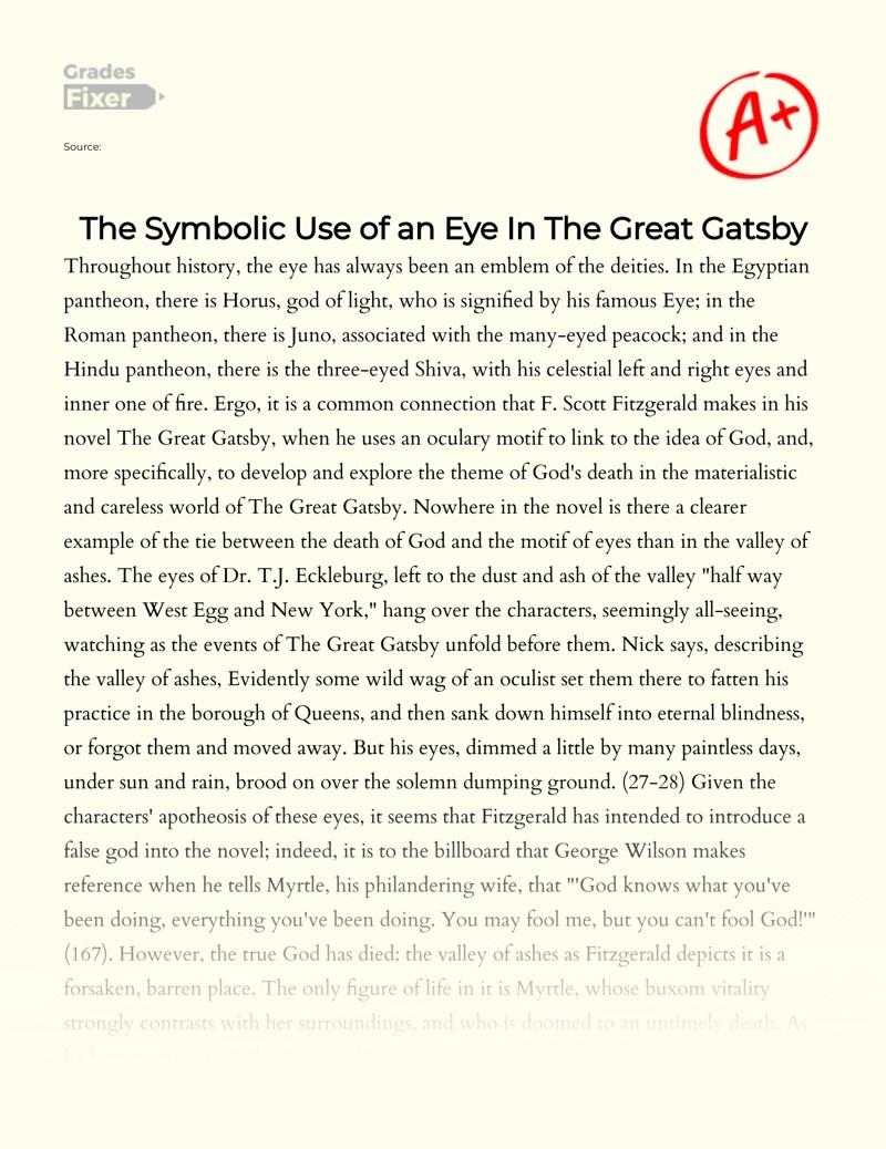 The Symbolic Use of Eyes in The Great Gatsby [Essay Example], 845