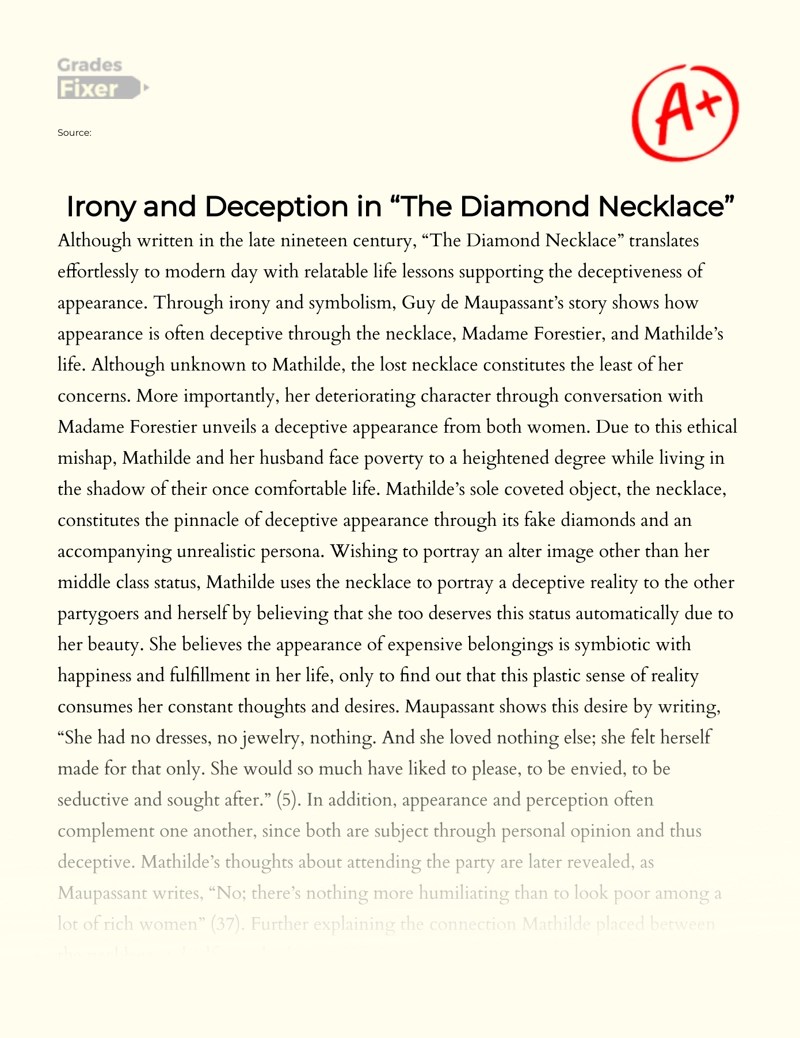 Deception and Irony in The Necklace by Guy de Maupassant [Essay
