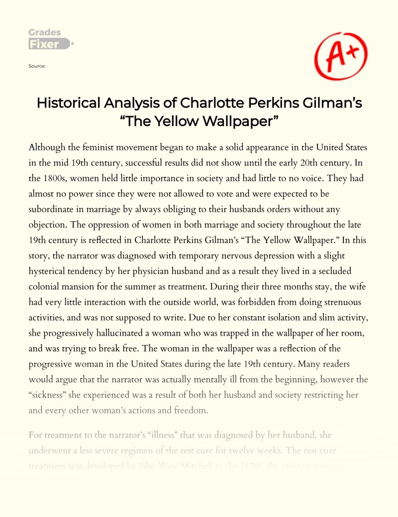The Historical Context of The Yellow Wallpaper by Charlotte Gilman