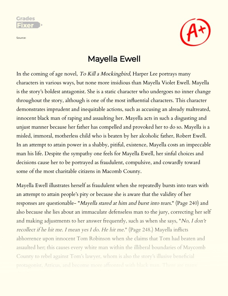 Analysis of Mayella Ewell's Character in To Kill a Mockingbird [Essay