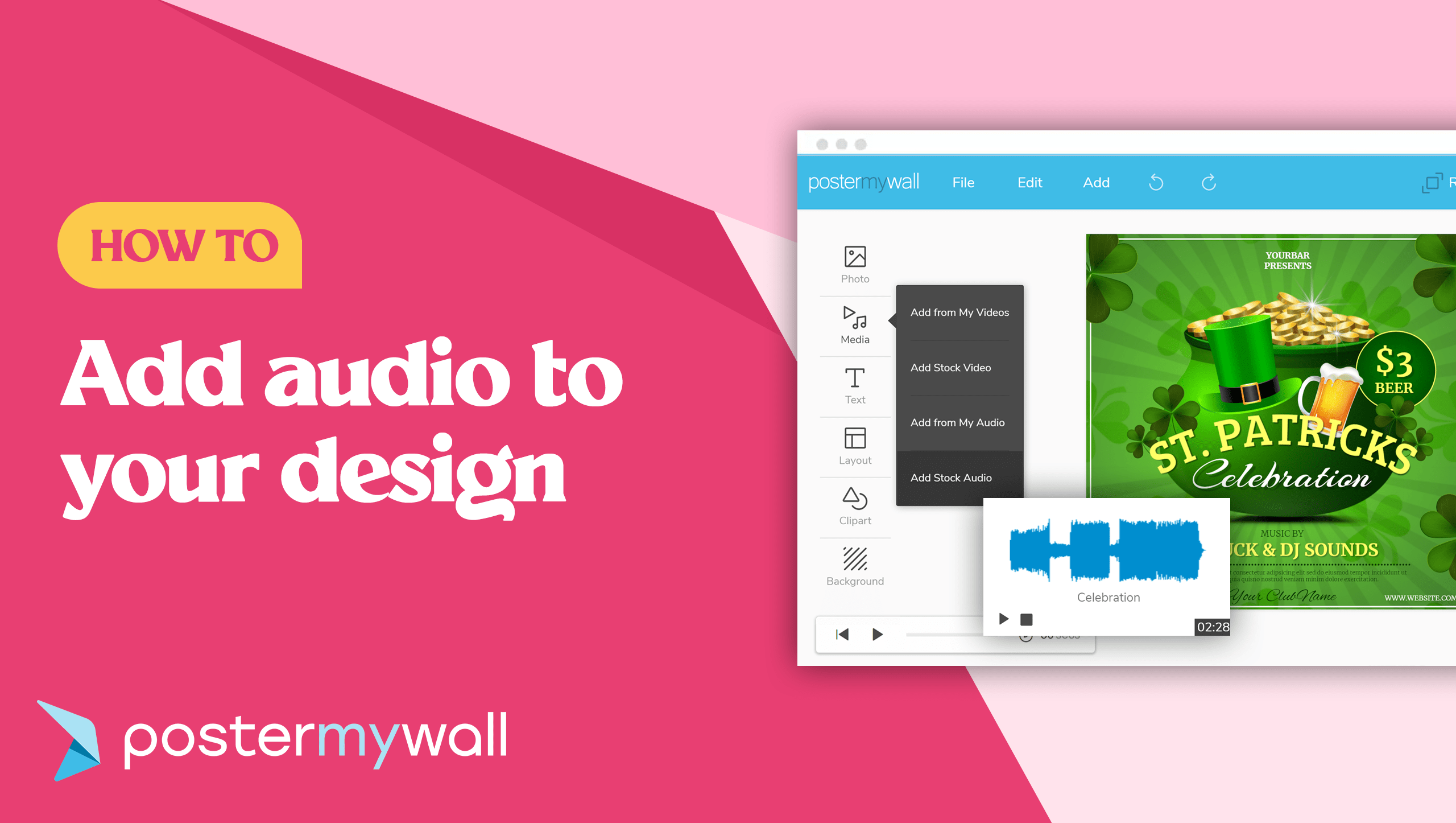 How to add audio to your designs in PosterMyWall Gradient by PosterMyWall