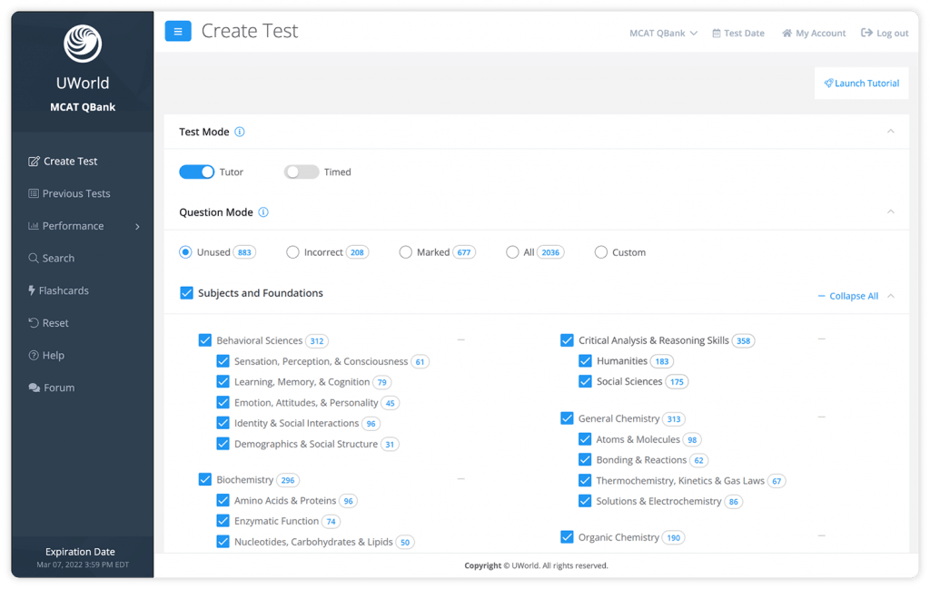 UWorld MCAT QBank Feature Update MultiSubject Selection