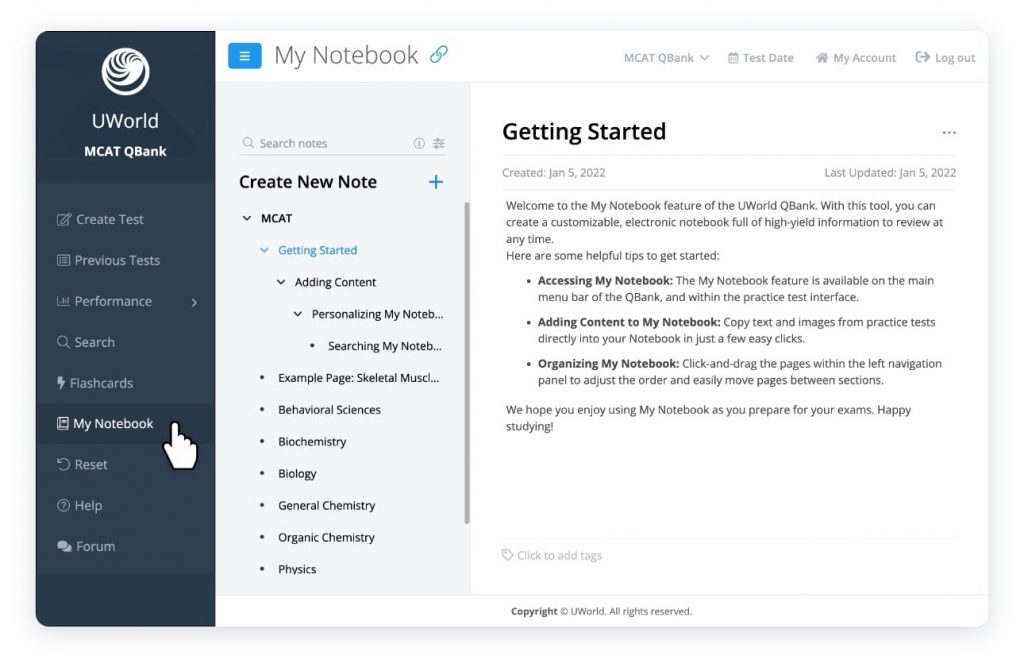 MCAT QBank My Notebook Feature UWorld MCAT Blog