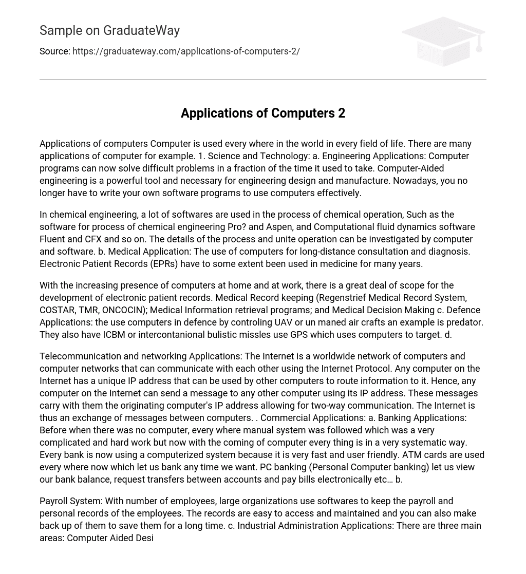 ⇉Applications of Computers 2 Essay Example GraduateWay