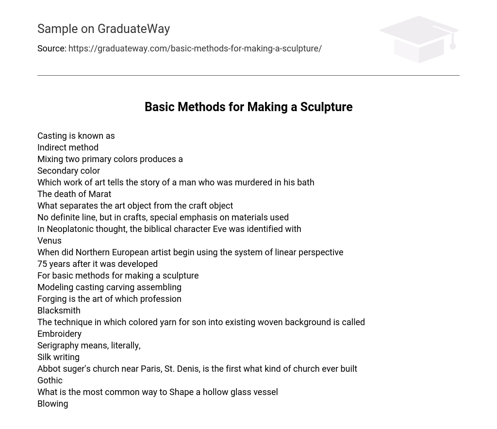 ⇉Basic Methods for Making a Sculpture Essay Example GraduateWay
