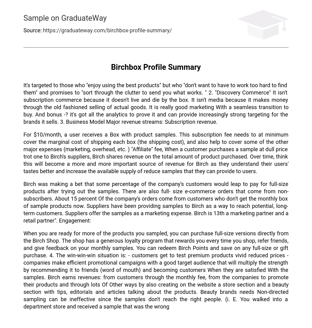 ⇉Birchbox Profile Summary Essay Example GraduateWay