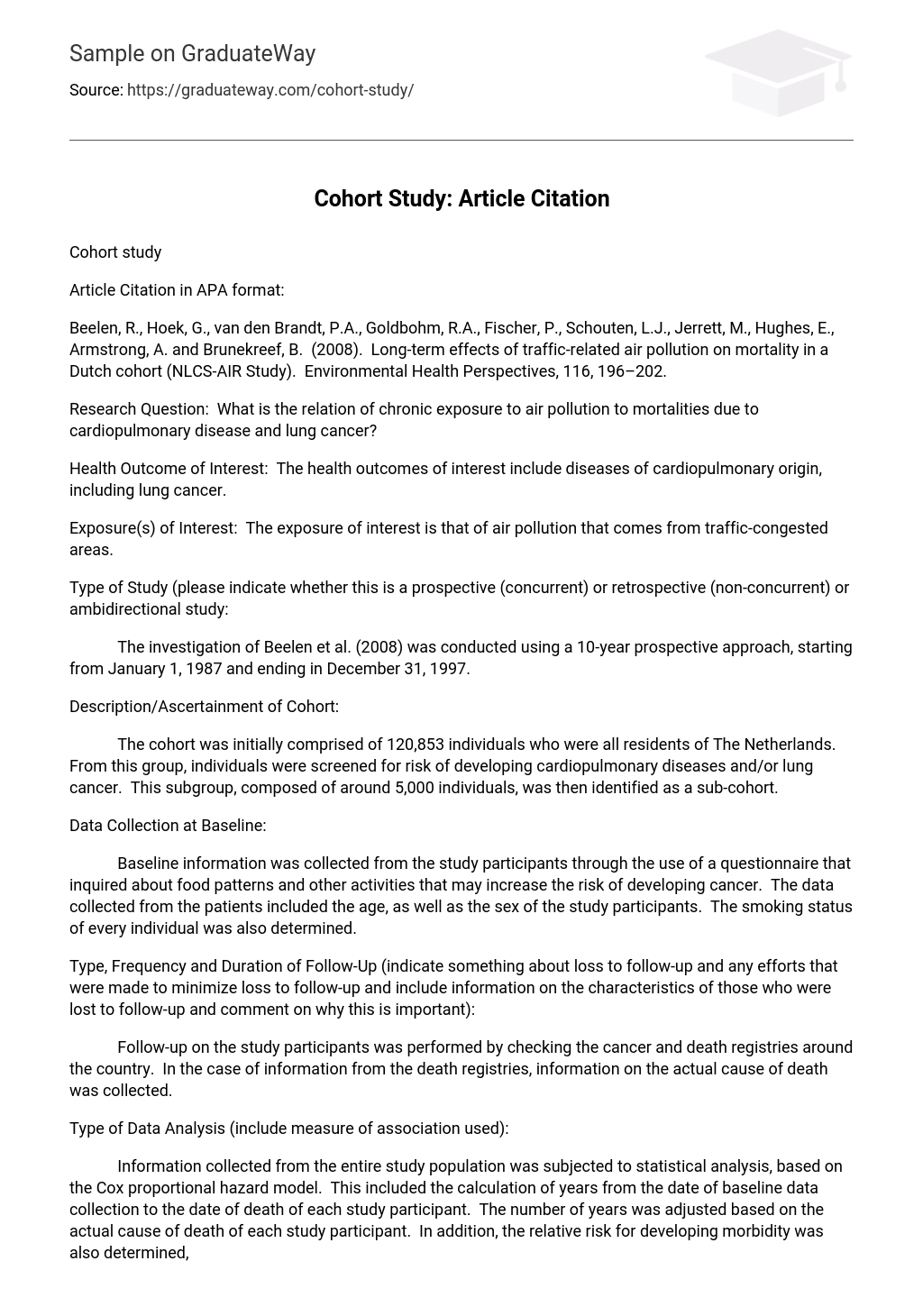 ⇉Cohort Study Article Citation Essay Example GraduateWay