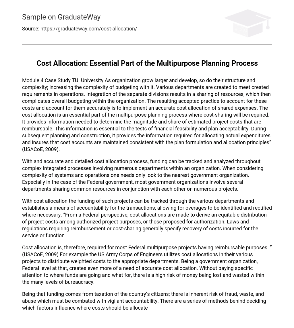 ⇉Cost Allocation Essential Part of the Multipurpose Planning Process