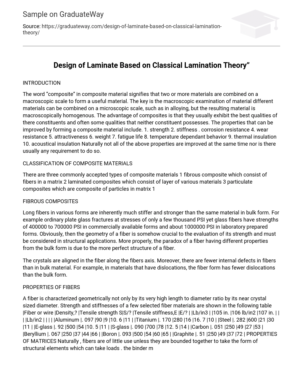 ⇉Design of Laminate Based on Classical Lamination Theory” Analysis