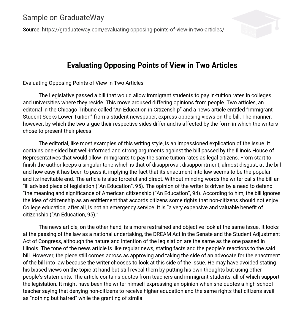 ⇉Evaluating Opposing Points of View in Two Articles Essay Example GraduateWay