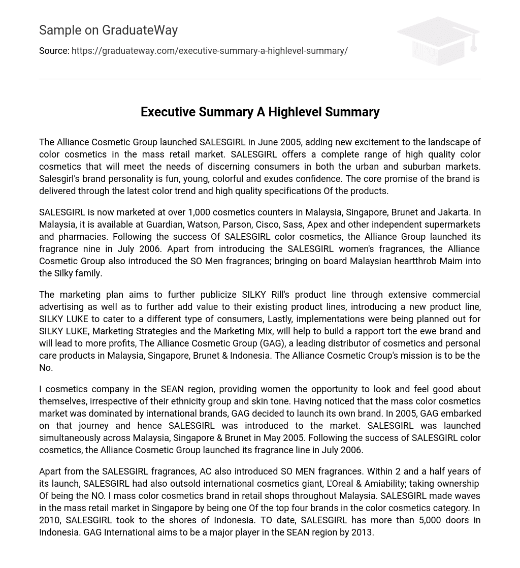 ⇉Executive Summary A Highlevel Summary Essay Example GraduateWay