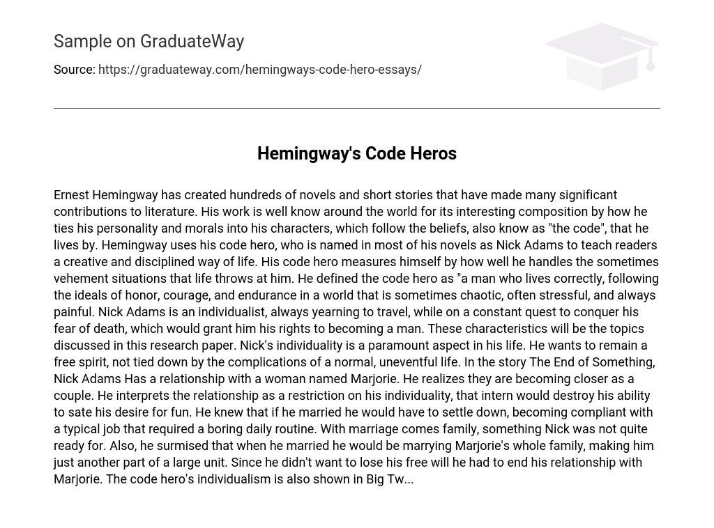 ⇉Ernest Hemingway's Code Heros Essay Example GraduateWay