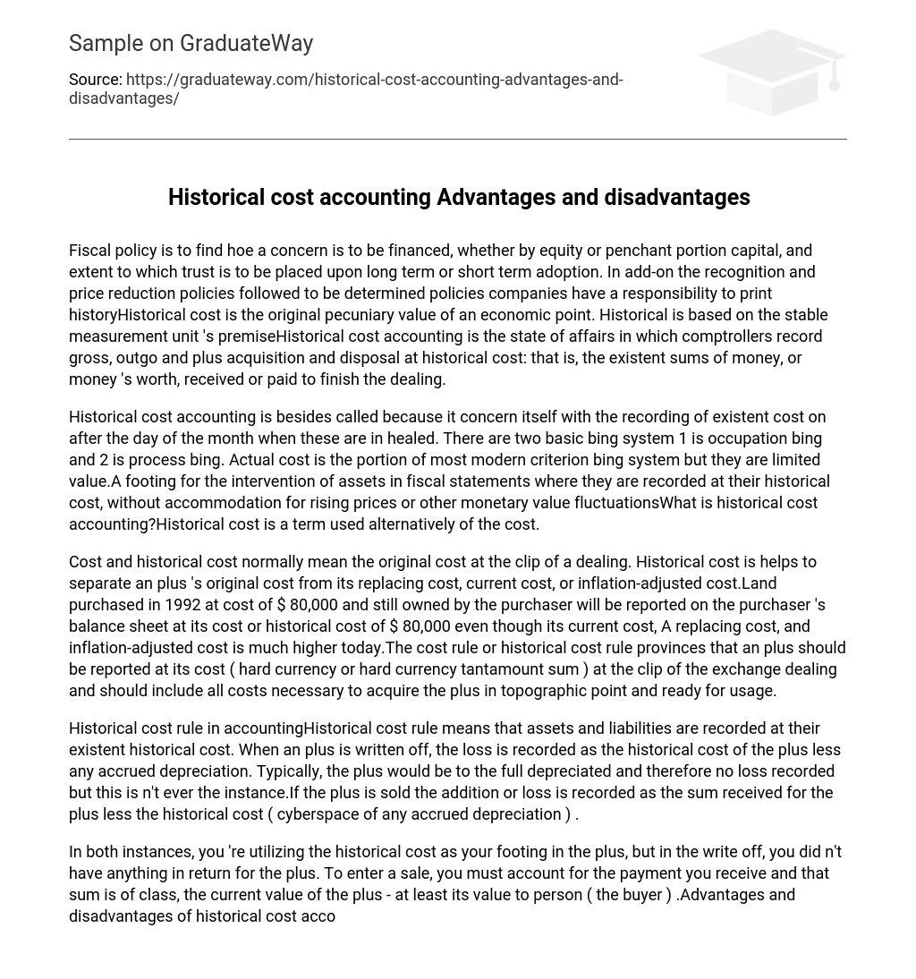 ⇉Historical cost accounting Advantages and disadvantages Essay Example