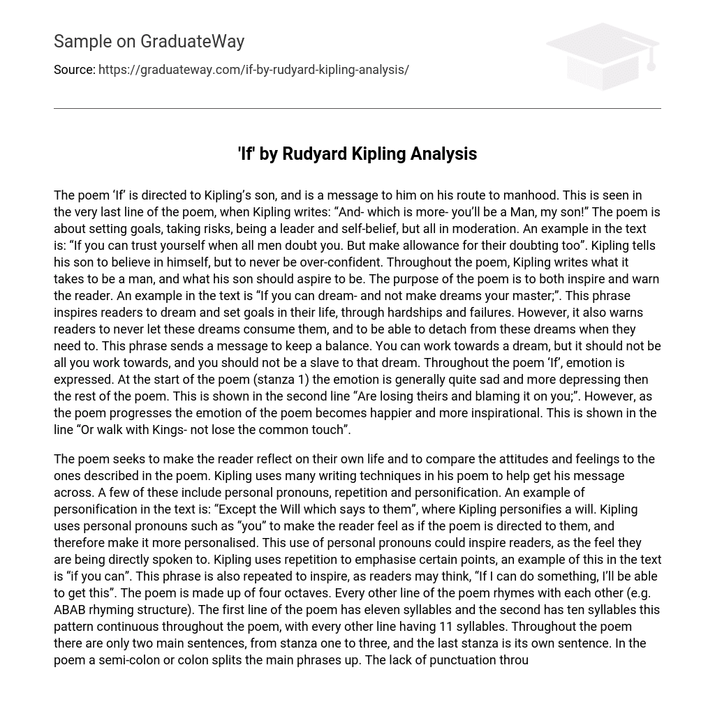 ⇉'If' by Rudyard Kipling Analysis Essay Example GraduateWay